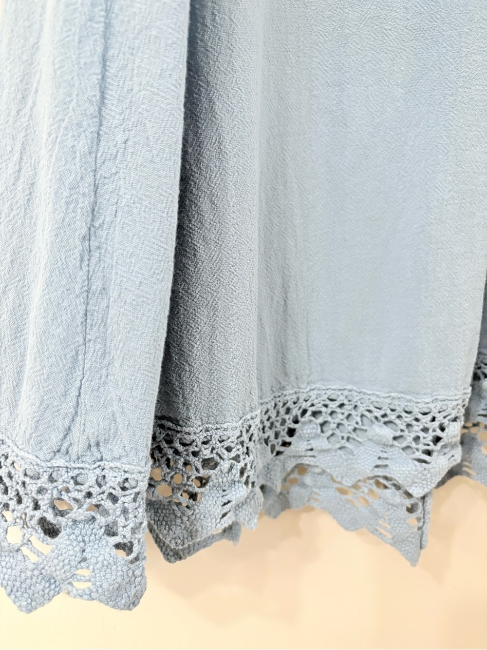 HIXCATL MEXICO Blue Cotton Crochet Hem Dress Sz M Sustainable Boho Artsy Chic - Picture 5 of 6